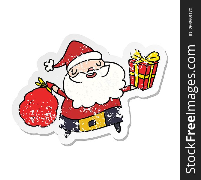 hand drawn christmas distressed sticker cartoon of kawaii santa