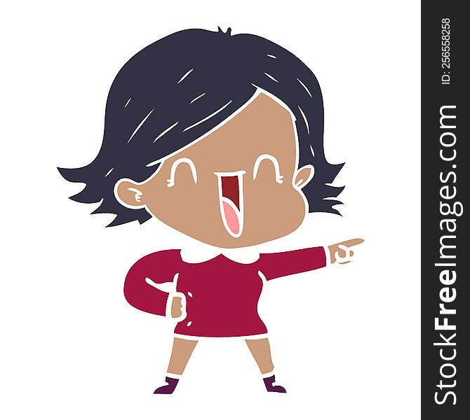 Flat Color Style Cartoon Laughing Woman Pointing