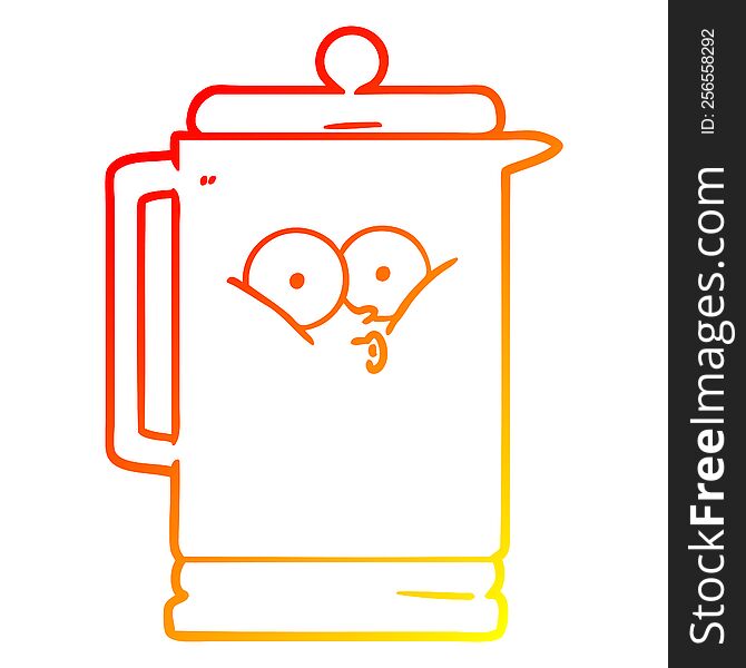 warm gradient line drawing of a cartoon electric kettle