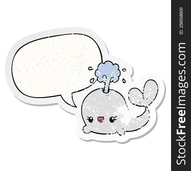 Cute Cartoon Whale And Speech Bubble Distressed Sticker