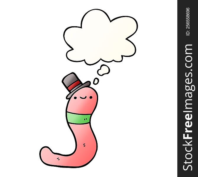 cute cartoon worm with thought bubble in smooth gradient style