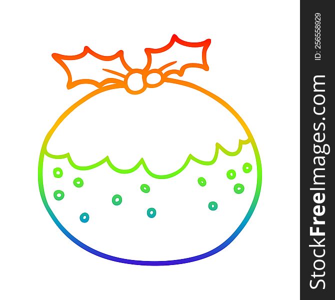 Rainbow Gradient Line Drawing Cartoon Christmas Pudding