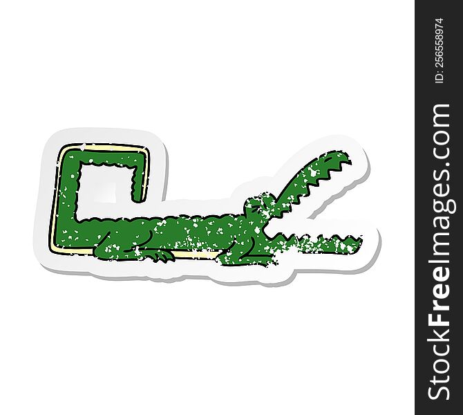 Distressed Sticker Of A Quirky Hand Drawn Cartoon Crocodile