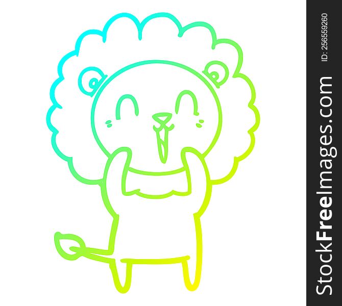 cold gradient line drawing of a laughing lion cartoon