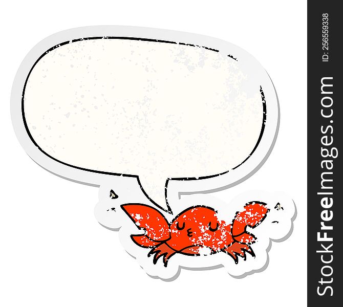 cartoon crab with speech bubble distressed distressed old sticker. cartoon crab with speech bubble distressed distressed old sticker