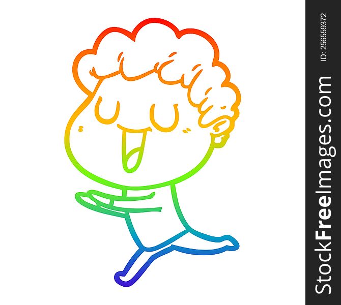 Rainbow Gradient Line Drawing Laughing Cartoon Man Running