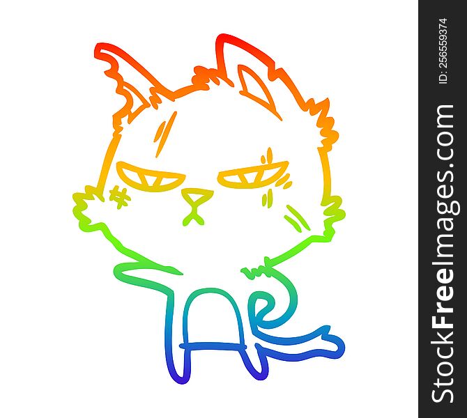 Rainbow Gradient Line Drawing Tough Cartoon Cat Pointing
