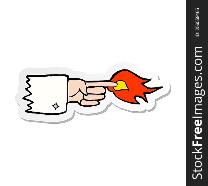 Sticker Of A Cartoon Flaming Pointing Finger Symbol