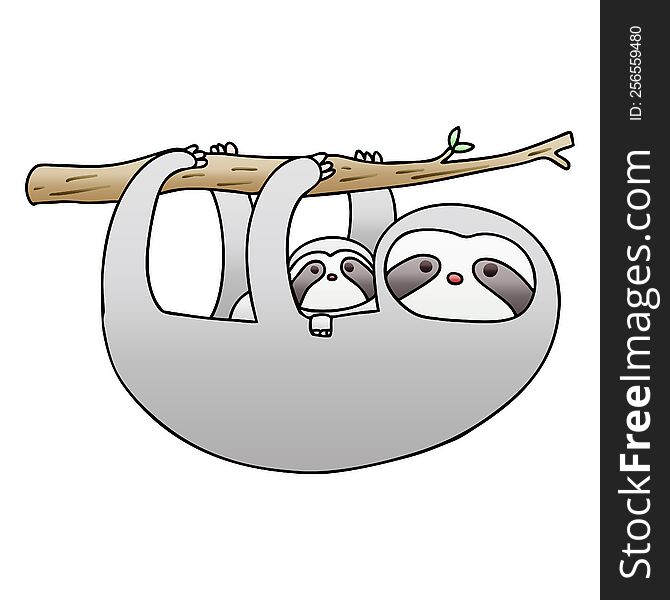 Quirky Gradient Shaded Cartoon Sloth And Baby