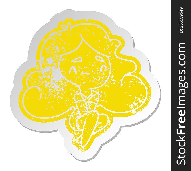 Distressed Old Sticker Of A Cute Kawaii Girl