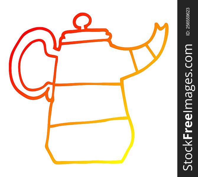 warm gradient line drawing of a cartoon old kettle