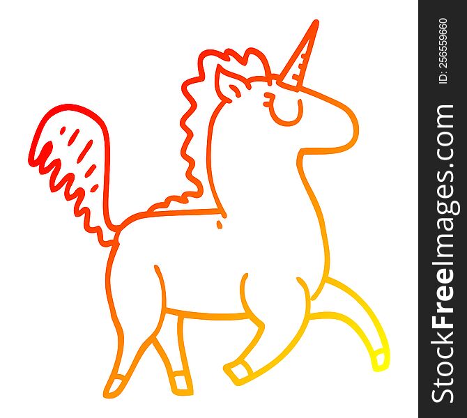 Warm Gradient Line Drawing Cartoon Unicorn