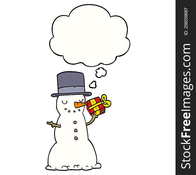 Cartoon Christmas Snowman And Thought Bubble