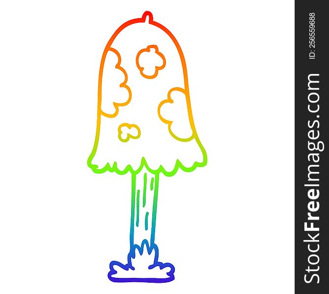 Rainbow Gradient Line Drawing Cartoon Mushroom