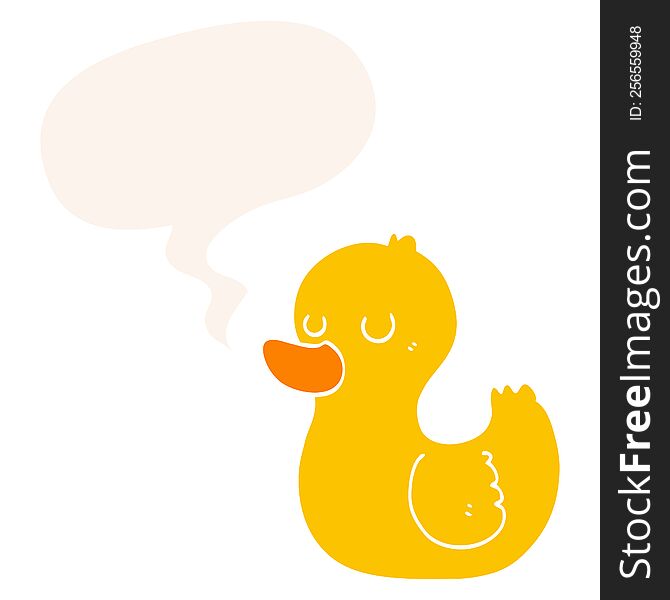 Cartoon Duck And Speech Bubble In Retro Style