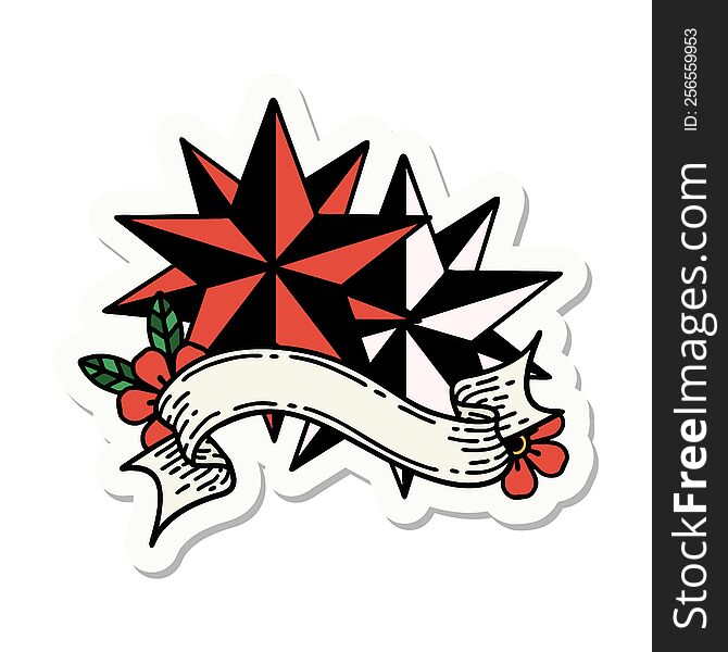 tattoo style sticker with banner of stars