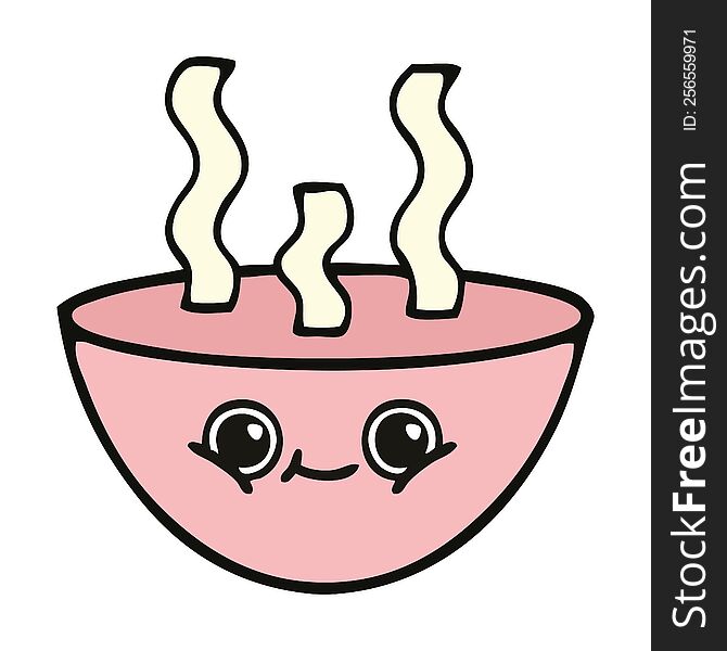 cute cartoon of a bowl of hot soup