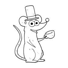Black And White Cartoon Mouse With Teacup Royalty Free Stock Image