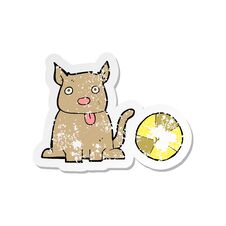 Retro Distressed Sticker Of A Cartoon Dog And Ball Royalty Free Stock Images
