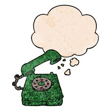 Cartoon Old Telephone And Thought Bubble In Grunge Texture Pattern Style Stock Photo