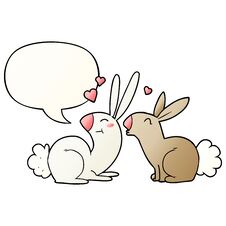 Cartoon Rabbits In Love And Speech Bubble In Smooth Gradient Style Stock Photo