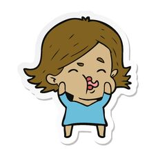 Sticker Of A Cartoon Girl Pulling Face Stock Image