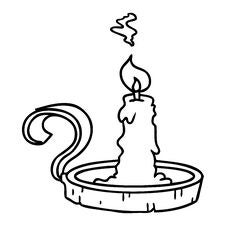 Line Drawing Doodle Of A Candle Holder And Lit Candle Stock Images