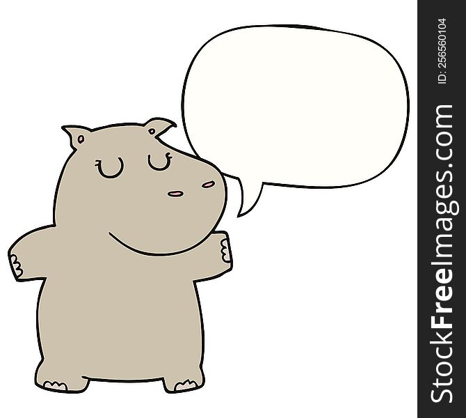 cartoon hippo with speech bubble. cartoon hippo with speech bubble