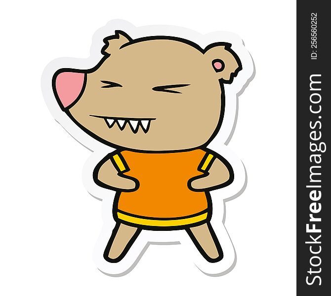 Sticker Of A Angry Bear Cartoon In T Shirt