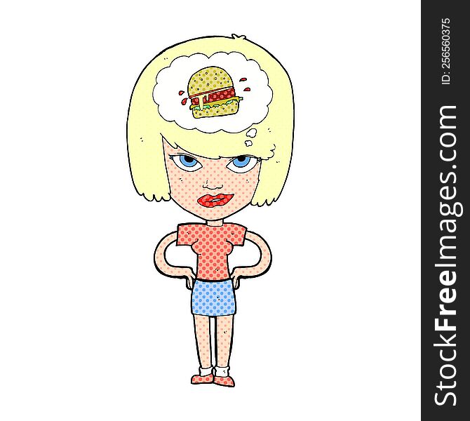 Cartoon Woman Thinking About Junk Food