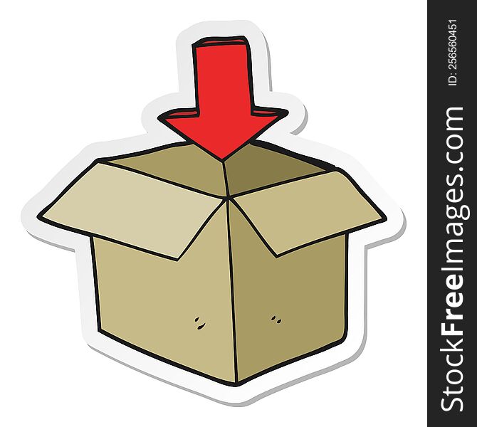 sticker of a cartoon box with arrow download storage symbol