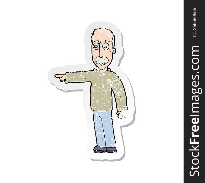 retro distressed sticker of a cartoon old man gesturing Get Out