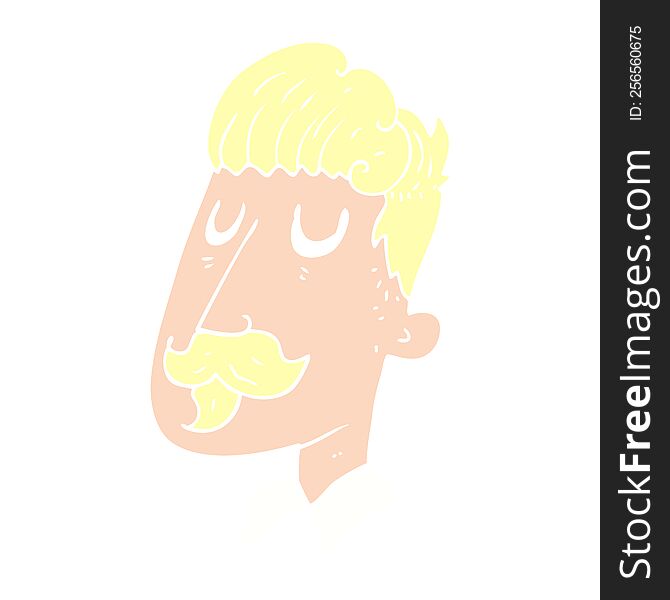 Flat Color Illustration Of A Cartoon Man With Mustache