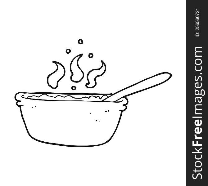 freehand drawn black and white cartoon bowl of stew