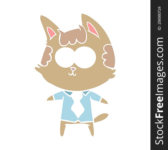 Happy Flat Color Style Cartoon Cat Office Worker