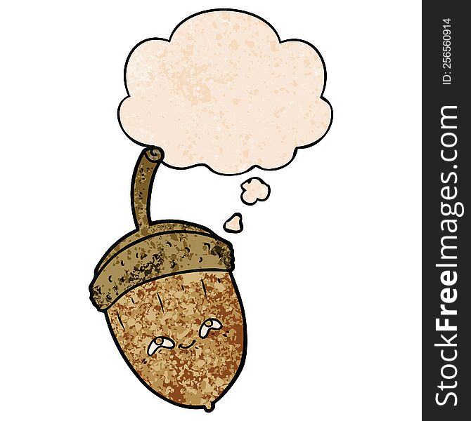 Cartoon Acorn And Thought Bubble In Grunge Texture Pattern Style