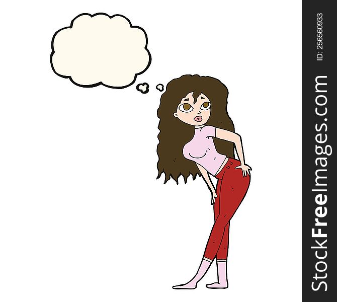 Cartoon Attractive Woman Looking Surprised With Thought Bubble