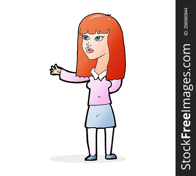 Cartoon Woman Gesturing To Show Something