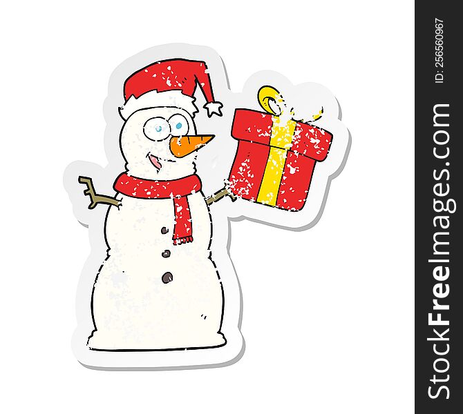Retro Distressed Sticker Of A Cartoon Snowman