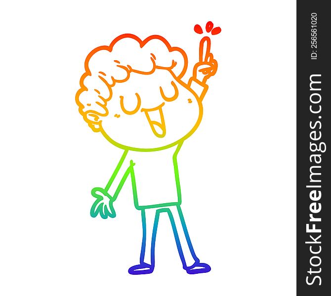 rainbow gradient line drawing of a laughing cartoon man with great idea