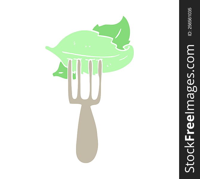 flat color illustration cartoon salad leaves on fork