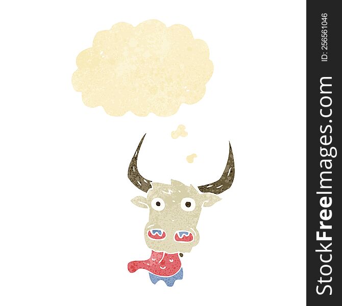 cartoon cow face with thought bubble