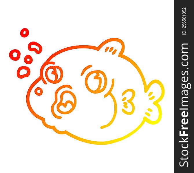 warm gradient line drawing cartoon fish blowing bubbles