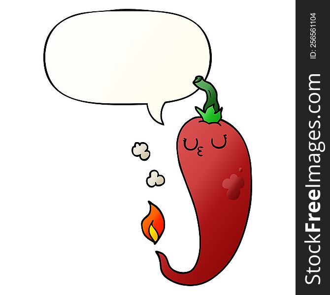 Cartoon Hot Chili Pepper And Speech Bubble In Smooth Gradient Style