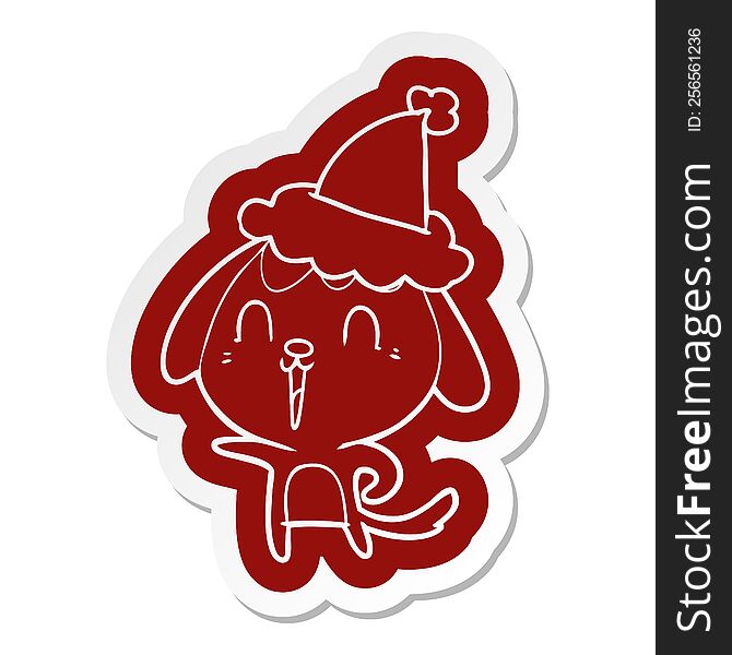 cute quirky cartoon  sticker of a dog wearing santa hat