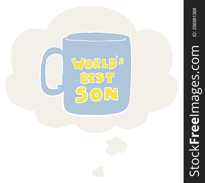 worlds best son mug with thought bubble in retro style
