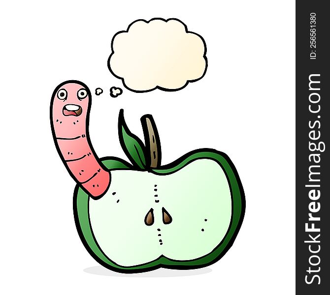 Cartoon Apple With Worm With Thought Bubble