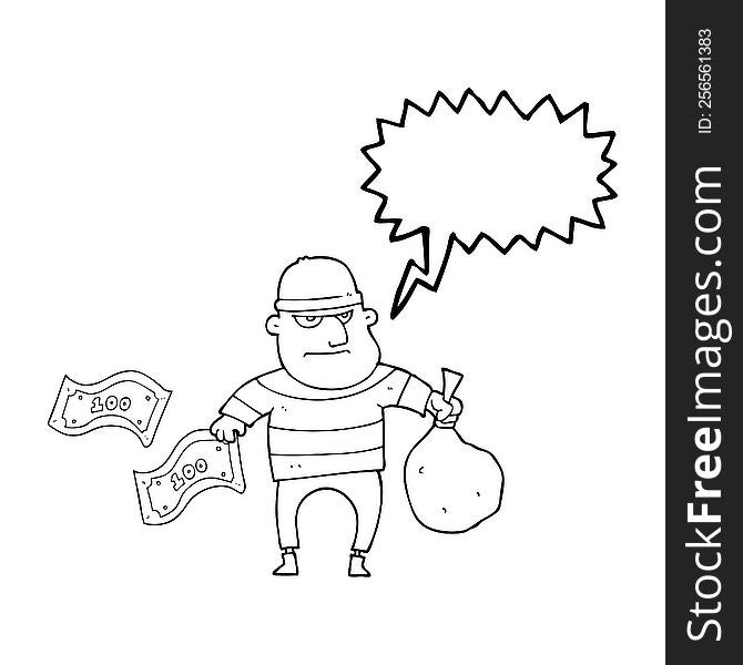 freehand drawn speech bubble cartoon bank robber