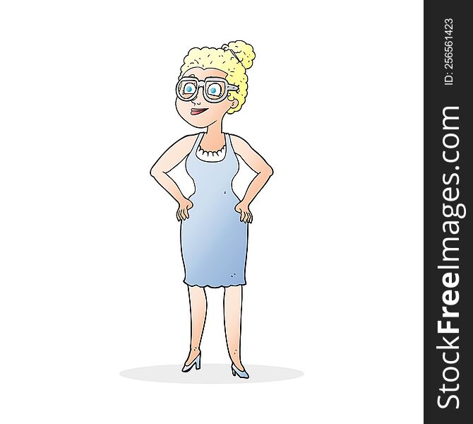 freehand drawn cartoon woman wearing glasses
