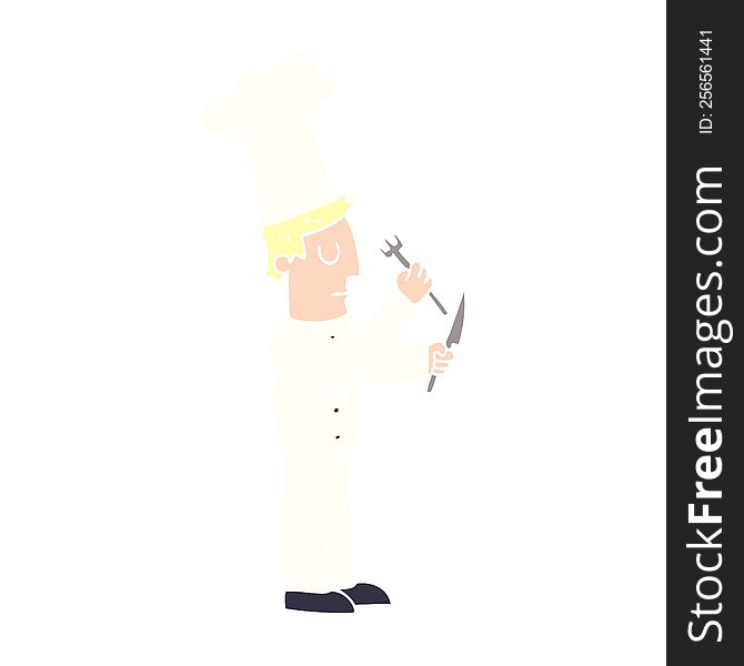 Cartoon Doodle Chef With Knife And Fork